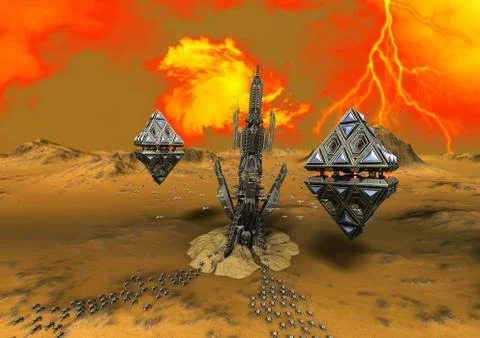 Alien Planet with spaceship hangar Stock Illustration
