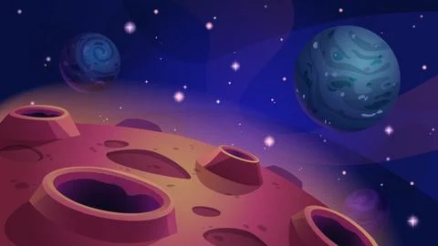 Alien planet surface with craters Stock Illustration