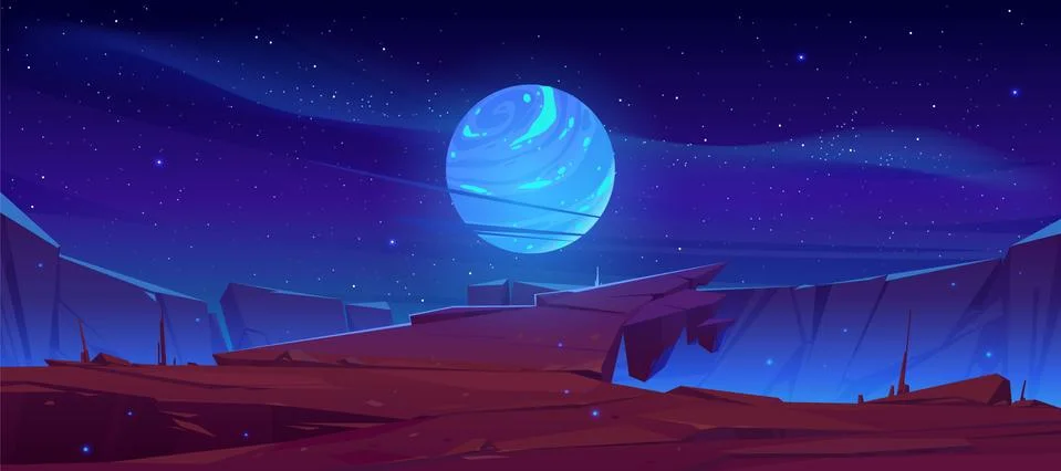 Alien planet surface, landscape background view Stock Illustration