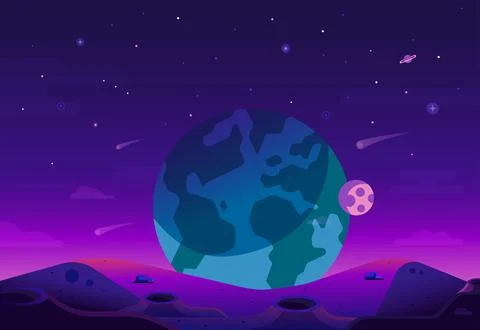 Alien Planet Surface Landscape in Gradient Design Stock Illustration