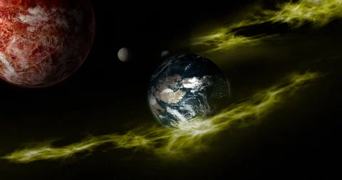 Alien planets orbiting in nebula Stock Footage 88359662