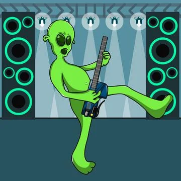 Alien playing the guitar Stock Illustration
