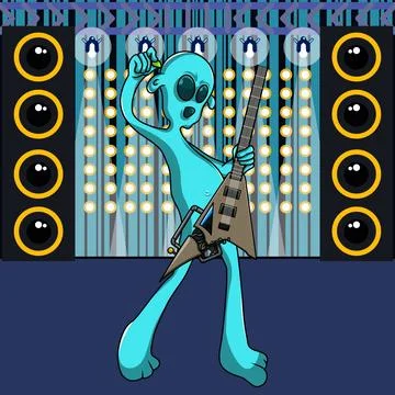 Alien playing the guitar Stock Illustration