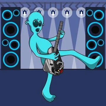 Alien playing the guitar on stage Stock Illustration