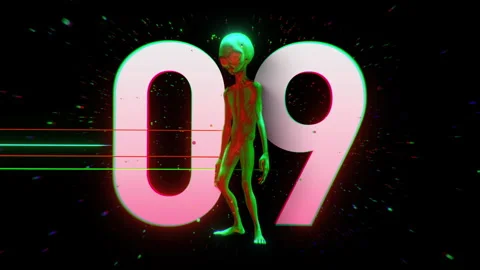 Alien Psychedelic Countdown Number 09 Stock Footage 293490098
