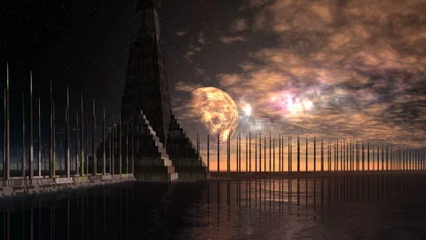 Alien Pyramid Among the Boundless Water Video stock 97055071