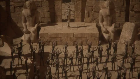 Alien queen mummy performs live in a grand temple concert Stock Footage 293641691