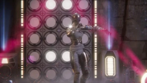 Alien queen mummy rocks the stage ready for your soundtrack Stock Footage 294033595