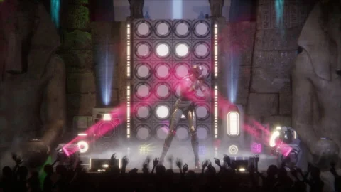 Alien queen mummy rocks the stage in cosmic energy Stock Footage 294228556