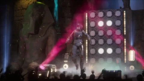 Alien queen mummy shines in a sci-fi stage show Stock Footage 294242700