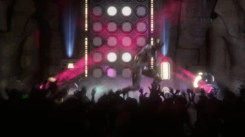 Alien queen mummy sings to cheering fans in temple Stock Footage 294002603