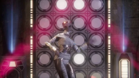 The alien queen mummy steps onto the stage to begin an epic rock performance Stock Footage 294903546