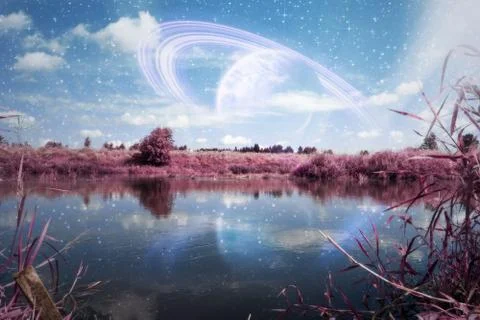 Alien river landscape Stock Photos