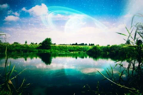 Alien river landscape Stock Photos