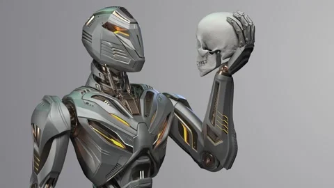 Alien robot holds human skull Video stock 252318768