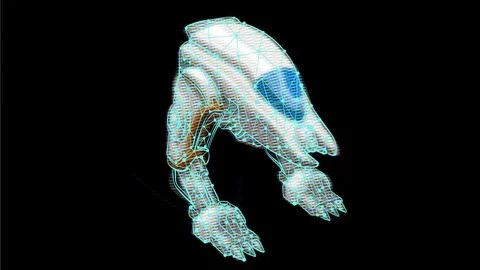 Alien Robot Low Polygon Hologram 2D Animation Stock Footage 117003345