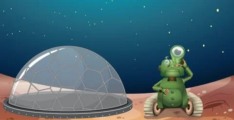 Alien robot on mars scene Stock Illustration