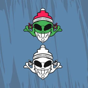 Alien santa holding gift design in 2 color vector style Stock Illustration
