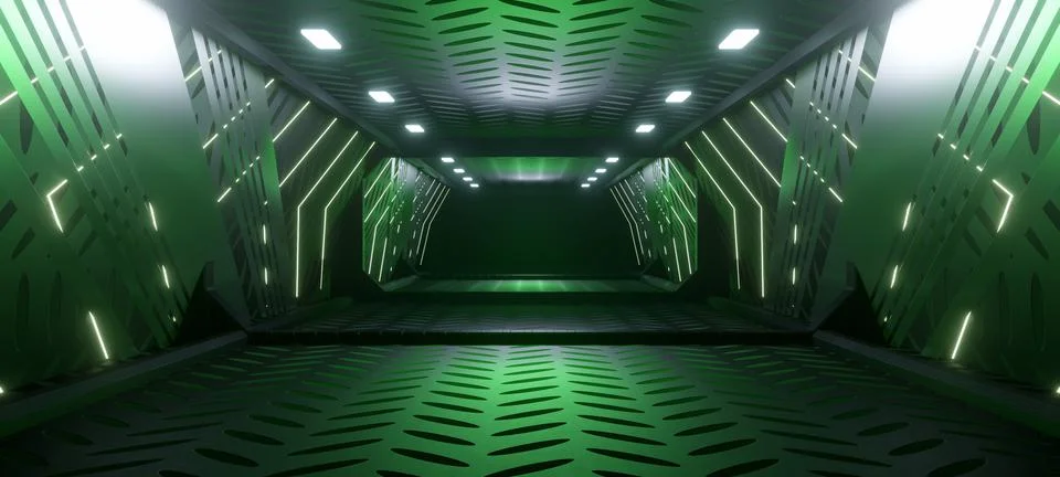 Alien Scene Concept Art Alien Hangar Tunnel Futuristic Hallway Cyberpunk Adva Ilustración de archivo