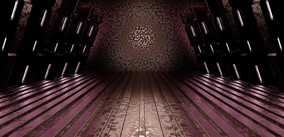Alien SciFi Space Background Alien Tunnel Ship Corridor Underground Laser Dim Ilustración de archivo
