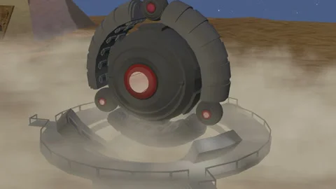 Alien Ship in Blowing Sand in Desert:  Loop Stock Footage 147089381