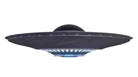 Alien ship isolated on white and green screen alpha Stock Footage 247266660