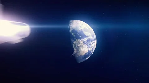 Alien ship or missile flies toward earth and Explodes. Stock Footage 59554654