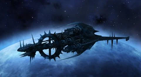 Alien ship in orbit Stock Illustration