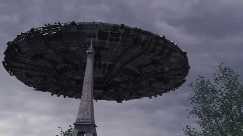 Alien ship over Eiffel tower Vídeo Stock 305971681