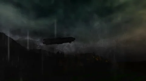 Alien Ship UFO Flying Above a Dark and Rainy Machu Pichu Stock-Footage 65111957
