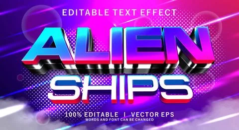 Alien ships 3d vector text effect with modern style design Stock Illustration
