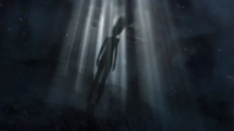 Alien silhouette figure in dark sky light Stock Footage 165465519