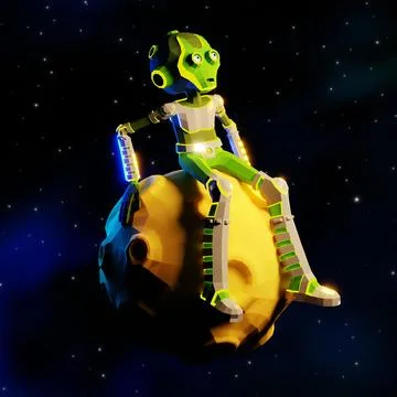 Alien is sitting on the moon in open space Illustrazione stock