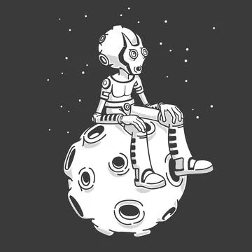 Alien sitting on a moon in space Stock-Illustration