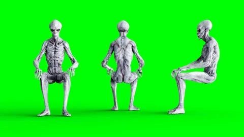 Alien is sitting. Realistic motion and skin shaders. 4K green screen footage. Video stock 82552587