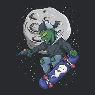 Alien skateboard vector illustration Illustrazione stock