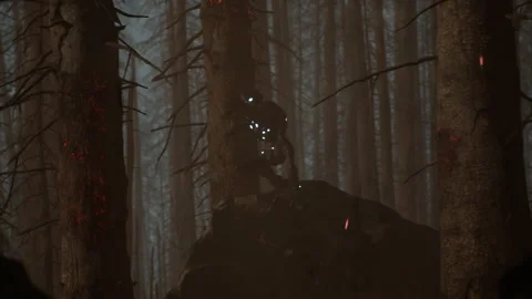 Alien sniper shoots bombs at zombies in close combat 02 Stock Footage 232884492