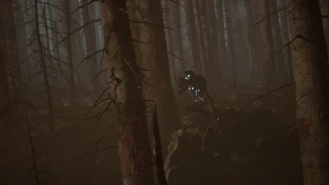 Alien sniper shoots bombs at zombies in close combat 04 Stock Footage 232887272