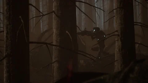 Alien sniper shoots bombs at zombies in sci-fi war 05 Stock Footage 232896513