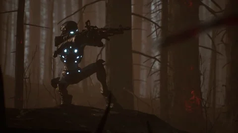 Alien sniper shoots zombies in sci-fi war 01 Stock Footage 232902453