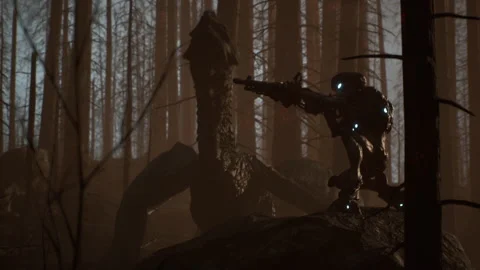 Alien sniper shoots zombies in sci-fi war 02 Stock Footage 232902780
