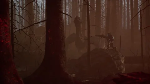 Alien sniper shoots zombies in sci-fi war 03 Stock Footage 232903405