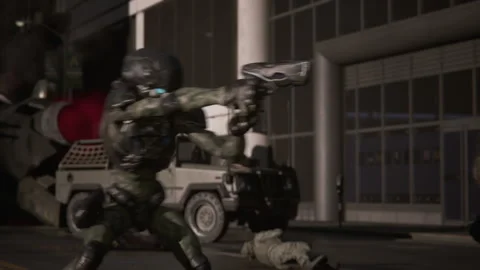 Alien soldiers attack and impose their control on the city Stock Footage 288955165