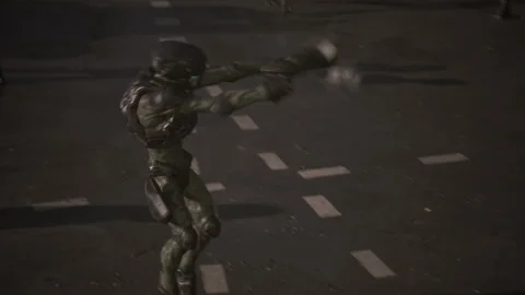 Alien soldiers attack and occupy the city Stock Footage 288956321