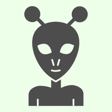 Alien solid icon. Extraterrestrial foreigner with oval face and large eyes glyph Stock Illustration