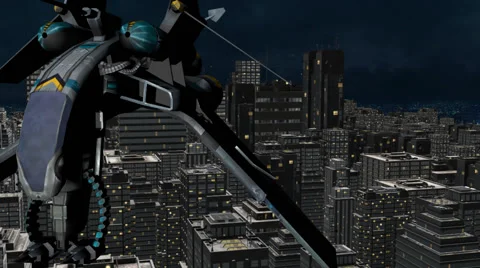 Alien Space Craft Flyby 3D City At Night Stock Footage 41582950