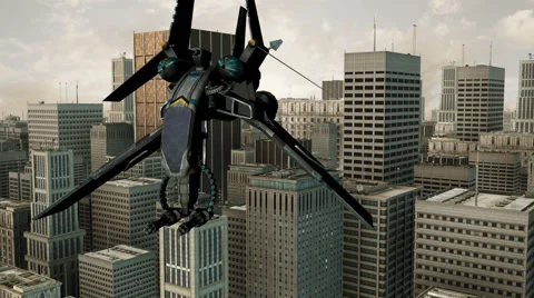 Alien Space Craft Flyby Virtual City Stock Footage 41588255