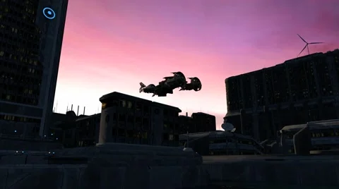 Alien Space Craft Flying Over Futuristic City Landscape Stock Footage 63375390