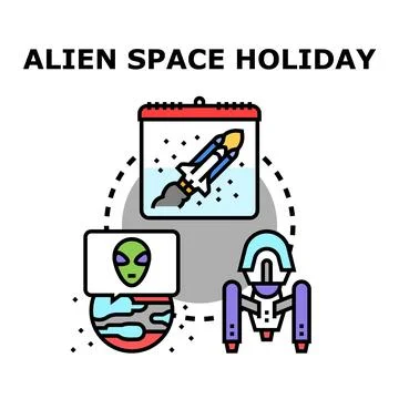 Alien space holiday planning for future cosmic travel Ilustración de archivo