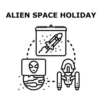Alien space holiday planning for future cosmic travel Stock Illustration